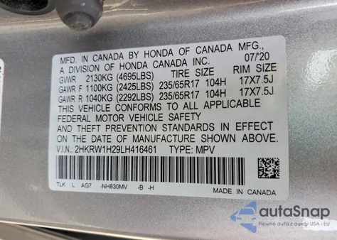 2020 Honda Cr-V Lx from USA, damaged, VIN 2HKRW1H29LH416461